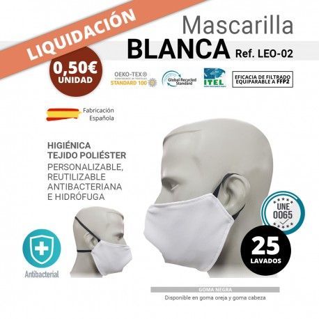 MASCARILLA PROTECCION HIDROFUGA Y ANTIBACTERIA LAVABLE BLANCA