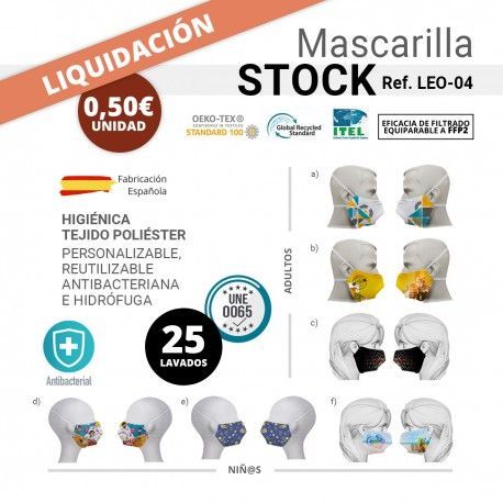  MASCARILLA  DISEÑOS EN STOCK HIGIENICA REUTILIZABLE UNE-EN14683 Y UNE-0065