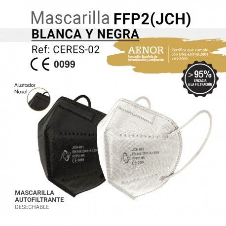 MASCARILLA AUTOFILTRANTE FFP2 BLANCA Y NEGRA CERES TEXTIL Y PUBLICIDAD