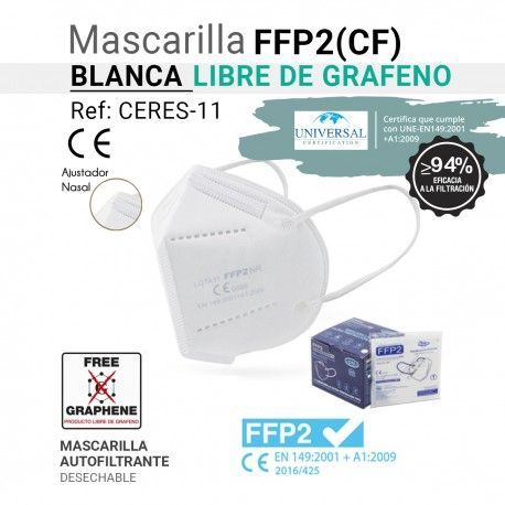 MASCARILLA BLANCA FFP2 ( CF ) LIBRE DE GRAFENO, AUTOFILTRANTE